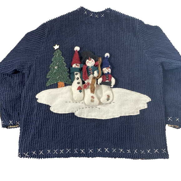 Chenille Jacket Cottagecore Granny Sweater Cardigan Snowman Country christmas - Picture 2 of 16